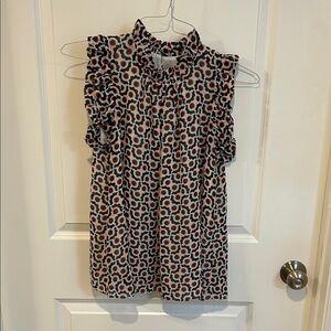 Ann Taylor Factory Ruffle Sleeve Blouse - Black and Red Pattern